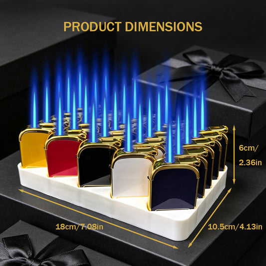 Pack of 25 butane lighters, blue flame, metal casing, no separate refilling required.