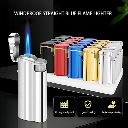 Pack of 25 butane lighters, blue flame, metal casing, no separate refilling required.