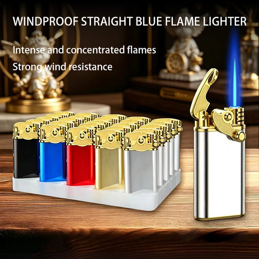 Pack of 25 butane lighters, blue flame, metal casing, no separate refilling required.