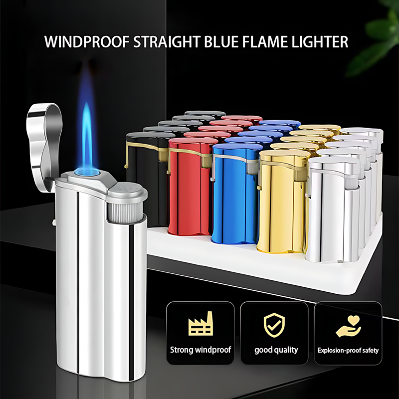 25pcs Set Of Butane Lighters, Windproof Jet Flame, Durable Portable Lighter with Metal Shell, Adjustable Flame Size, Inflatable, Suitable for Kitchen, Outdoor Barbecue, Hiking, Precise Ignition, Unique Holiday Gift
