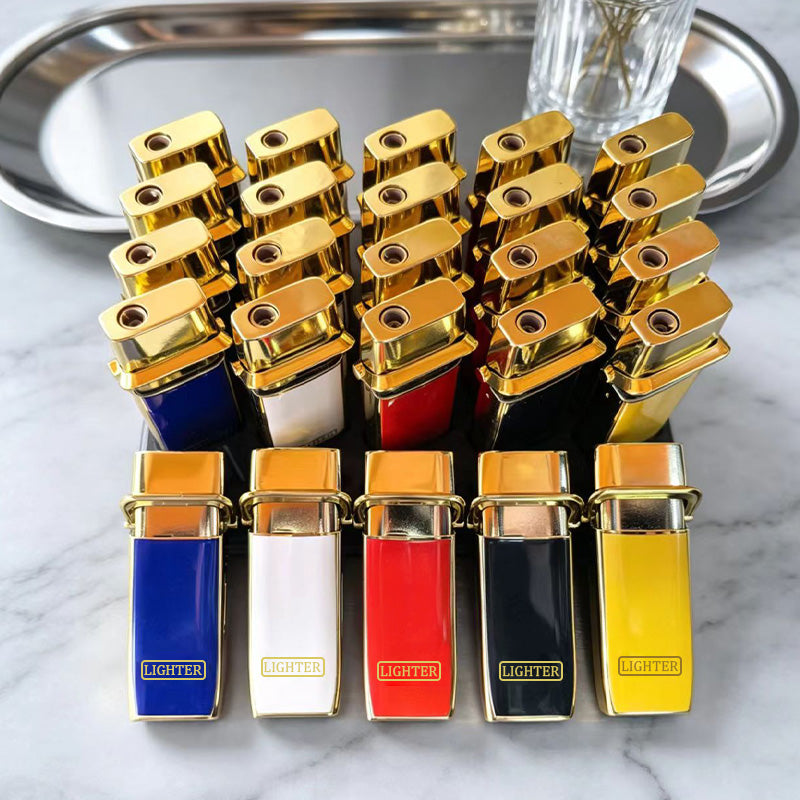 25pcs High-End Durable Butane Lighter Set, Metal Windproof Lighter, Blue Flame, Exquisite And Portable, Press Arm Ignition, Adjustable Flame, Suitable for Precise Ignition, Supermarket, Camping And Barbecue