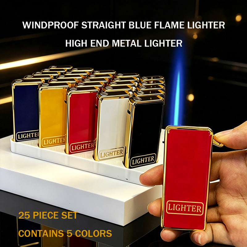 25-Pack Metal Windproof Lighters, High-End Durable Butane Lighter Set, Blue Flame Windproof Lighter, Portable, Adjustable Flame Size, Inflatable, Suitable for Families And Friends, Suitable for Festivals, Supermarkets, Camping