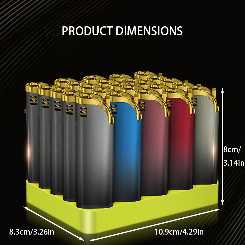25 Pack Butane Lighter, Windproof Straight Blue Flame, Metal Body Lighter, Lightweight And Portable Lighter, Adjustable Flame Size,, Suitable for Precise Ignition, Outdoor Camping, Family, Wedding, Candle Parties