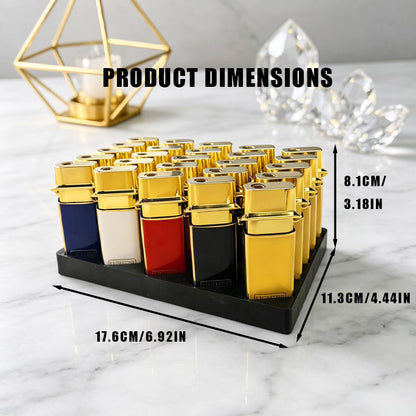 25pcs High-End Durable Butane Lighter Set, Metal Windproof Lighter, Blue Flame, Exquisite And Portable, Press Arm Ignition, Adjustable Flame, Suitable for Precise Ignition, Supermarket, Camping And Barbecue
