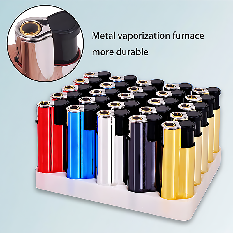 25pcs Set Of Butane Lighter, Windproof Direct Flame Lighter, Metal Body, Lightweight And Portable Lighter, Press Ignition, Adjustable Flame Size, Suitable for Precise Ignition, Outdoor Camping, Candle Parties, Holiday Gifts