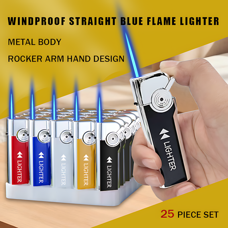 25 High-end Durable Metal Lighters, Blue Jet Flame Lighter Set, Adjustable Flame Size, Precise Ignition, Suitable for Portable Outdoor Lighters for Camping, Survival, And Candles, An Excellent Gift for Friends/family