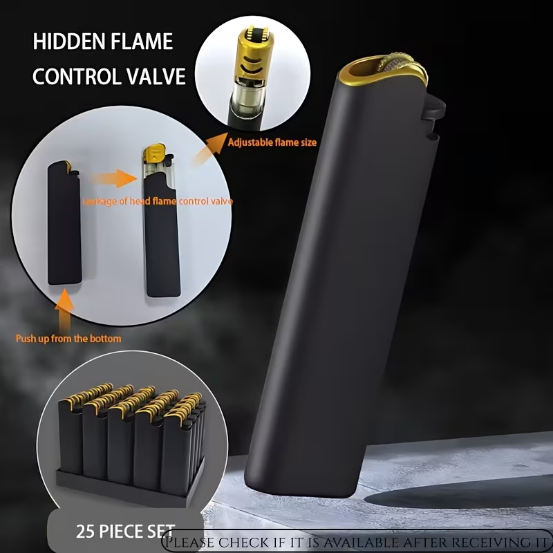 25-piece lighter set, butane lighter, candle igniter, grinding wheel igniter, metal casing