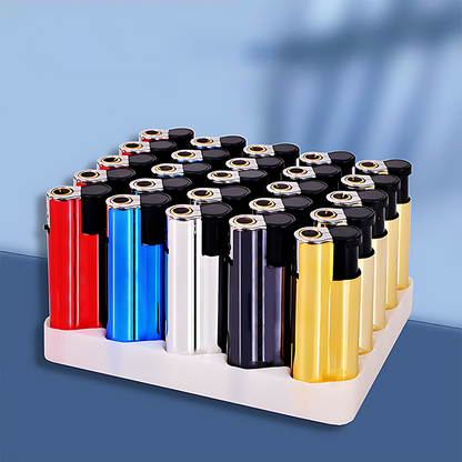 25pcs Set Of Butane Lighter, Windproof Direct Flame Lighter, Metal Body, Lightweight And Portable Lighter, Press Ignition, Adjustable Flame Size, Suitable for Precise Ignition, Outdoor Camping, Candle Parties, Holiday Gifts