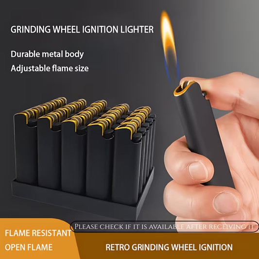 25-piece lighter set, butane lighter, candle igniter, grinding wheel igniter, metal casing