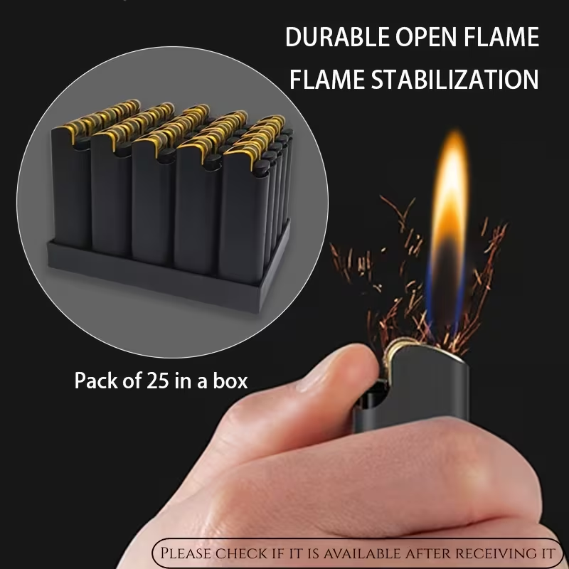 25-piece lighter set, butane lighter, candle igniter, grinding wheel igniter, metal casing