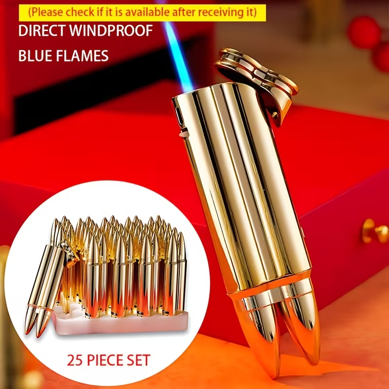 25pcs Set Of Lighters, Butane Lighters, Windproof Straight Forward Lighters, Blue Flames, Adjustable Flame Size, Refillable for Use, Men's Cool Gifts And Collectibles, Suitable for Kitchen, Barbecue, Precise Ignition