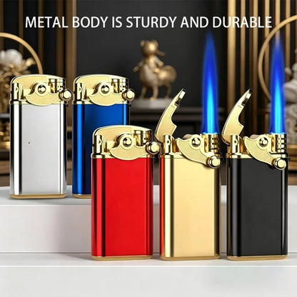 Pack of 25 butane lighters, blue flame, metal casing, no separate refilling required.
