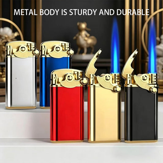 Pack of 25 butane lighters, blue flame, metal casing, no separate refilling required.