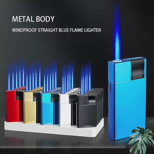 Pack of 25 butane lighters, blue flame, metal casing, no separate refilling required.