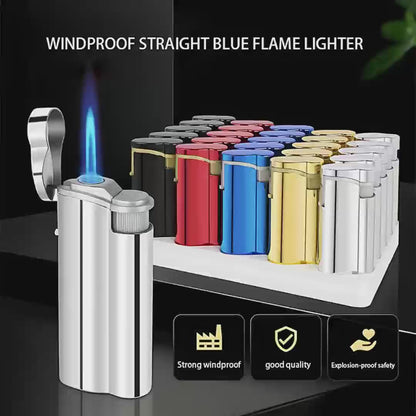 Pack of 25 butane lighters, blue flame, metal casing, no separate refilling required.